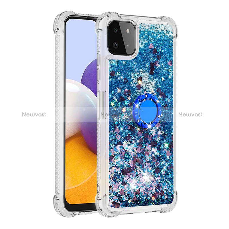 Silicone Candy Rubber TPU Bling-Bling Soft Case Cover with Finger Ring Stand S01 for Samsung Galaxy A22 5G Blue