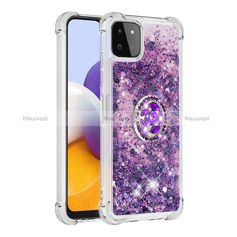 Silicone Candy Rubber TPU Bling-Bling Soft Case Cover with Finger Ring Stand S01 for Samsung Galaxy A22 5G Purple