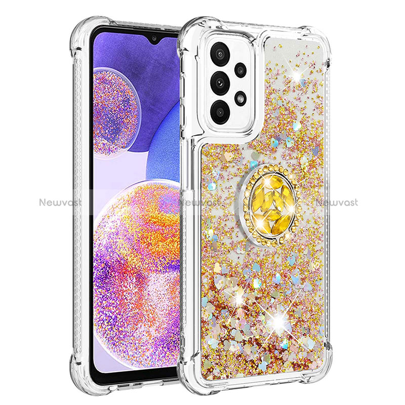 Silicone Candy Rubber TPU Bling-Bling Soft Case Cover with Finger Ring Stand S01 for Samsung Galaxy A23 4G Gold