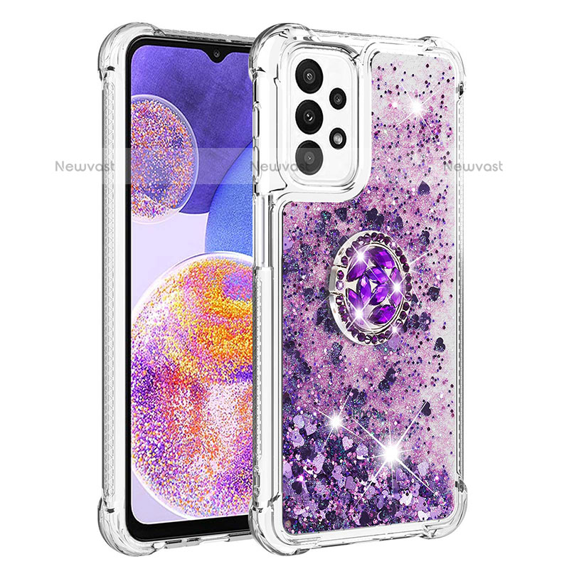 Silicone Candy Rubber TPU Bling-Bling Soft Case Cover with Finger Ring Stand S01 for Samsung Galaxy A23 5G