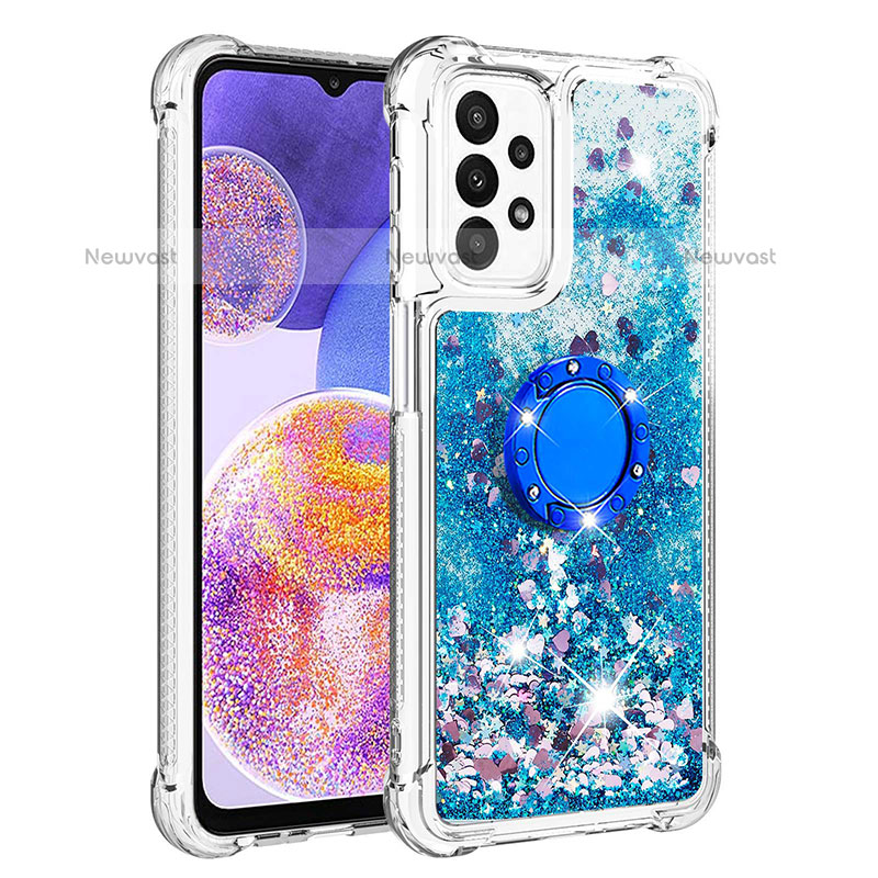 Silicone Candy Rubber TPU Bling-Bling Soft Case Cover with Finger Ring Stand S01 for Samsung Galaxy A23 5G Blue