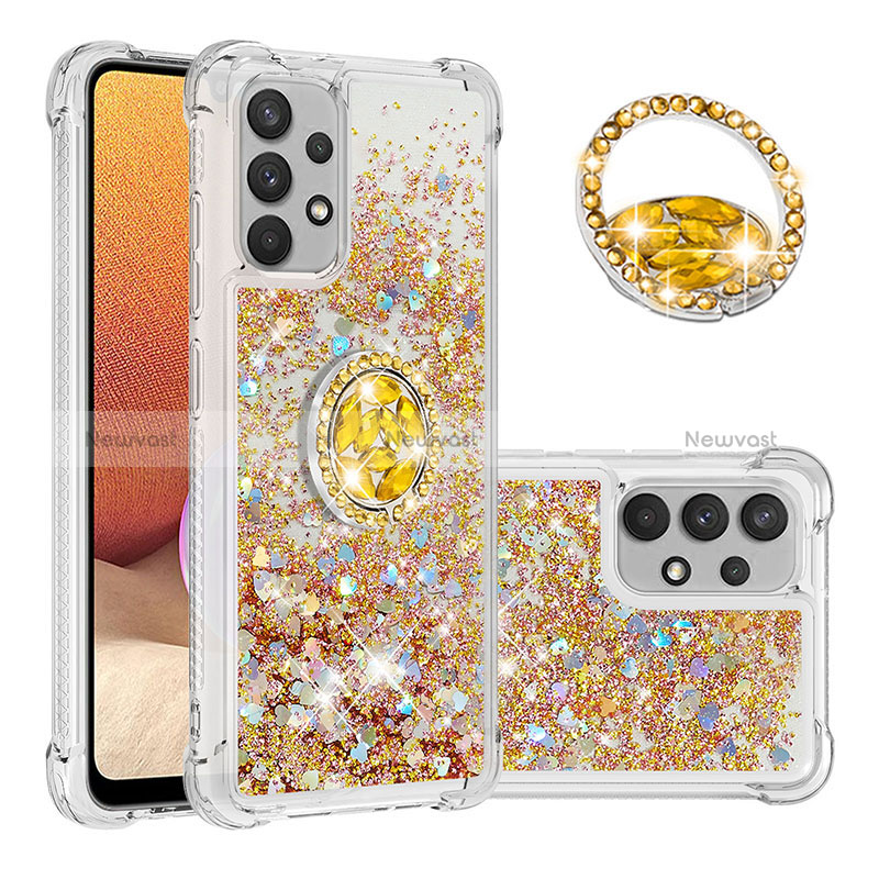 Silicone Candy Rubber TPU Bling-Bling Soft Case Cover with Finger Ring Stand S01 for Samsung Galaxy A32 5G