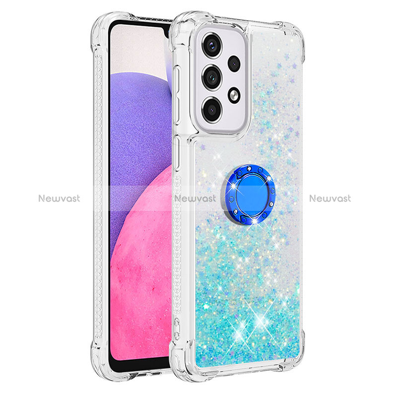 Silicone Candy Rubber TPU Bling-Bling Soft Case Cover with Finger Ring Stand S01 for Samsung Galaxy A33 5G Cyan