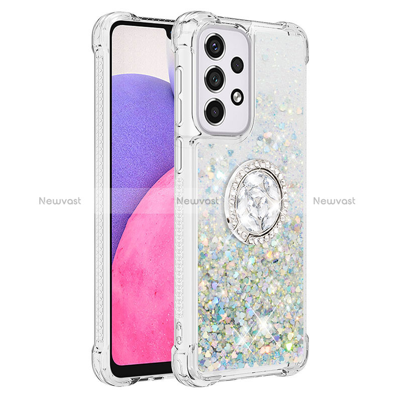 Silicone Candy Rubber TPU Bling-Bling Soft Case Cover with Finger Ring Stand S01 for Samsung Galaxy A33 5G Silver