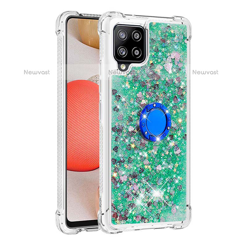 Silicone Candy Rubber TPU Bling-Bling Soft Case Cover with Finger Ring Stand S01 for Samsung Galaxy A42 5G Green