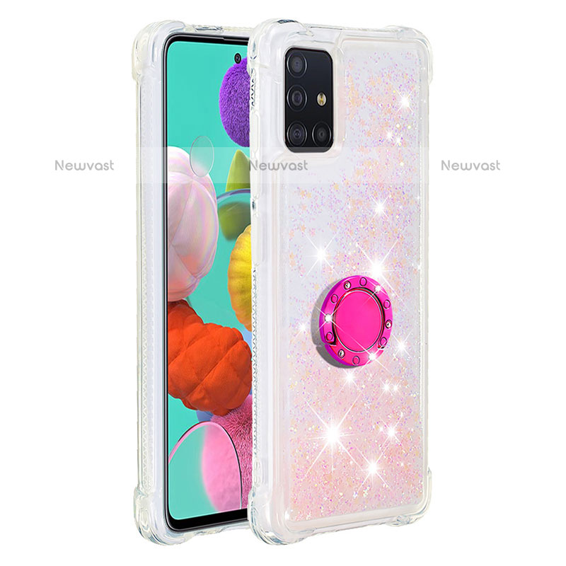 Silicone Candy Rubber TPU Bling-Bling Soft Case Cover with Finger Ring Stand S01 for Samsung Galaxy A51 4G