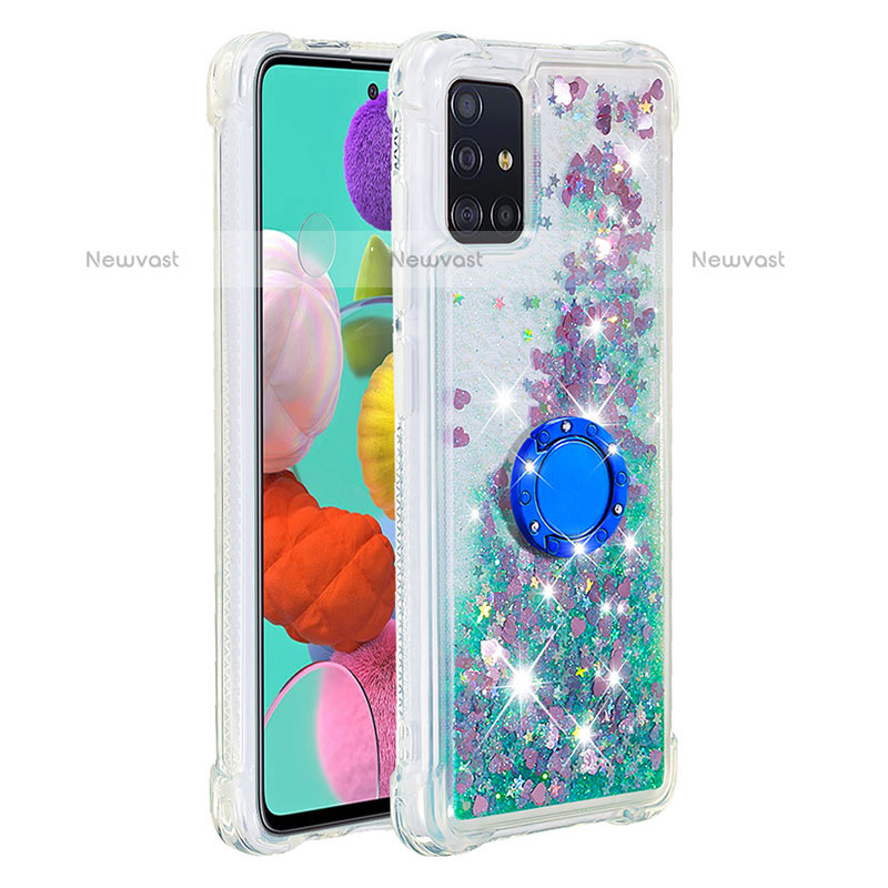 Silicone Candy Rubber TPU Bling-Bling Soft Case Cover with Finger Ring Stand S01 for Samsung Galaxy A51 4G Green