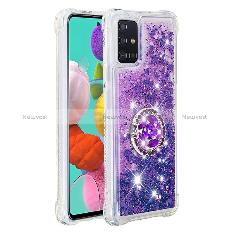 Silicone Candy Rubber TPU Bling-Bling Soft Case Cover with Finger Ring Stand S01 for Samsung Galaxy A51 5G