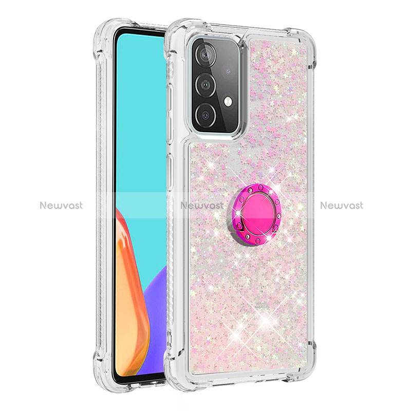 Silicone Candy Rubber TPU Bling-Bling Soft Case Cover with Finger Ring Stand S01 for Samsung Galaxy A52 4G