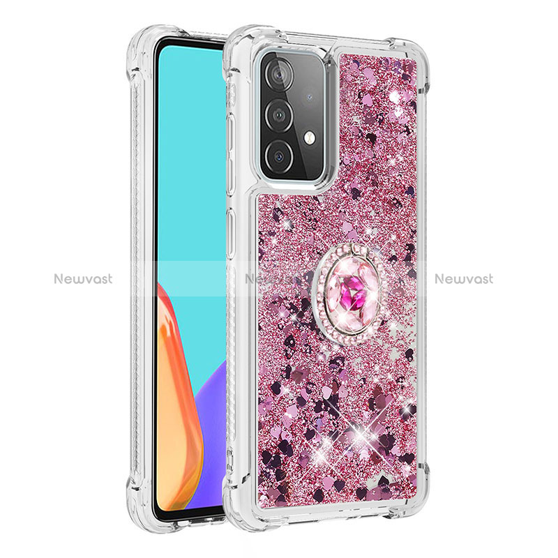 Silicone Candy Rubber TPU Bling-Bling Soft Case Cover with Finger Ring Stand S01 for Samsung Galaxy A52 5G Purple