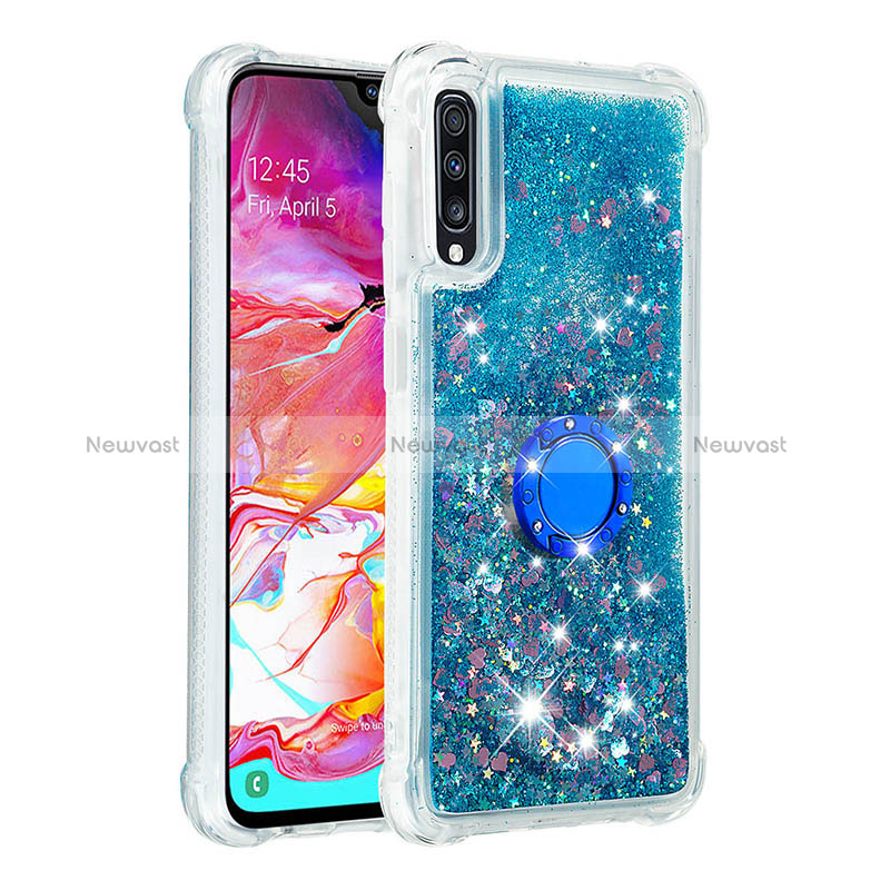 Silicone Candy Rubber TPU Bling-Bling Soft Case Cover with Finger Ring Stand S01 for Samsung Galaxy A70S