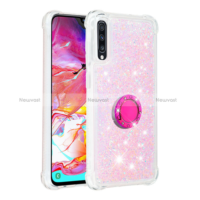 Silicone Candy Rubber TPU Bling-Bling Soft Case Cover with Finger Ring Stand S01 for Samsung Galaxy A70S