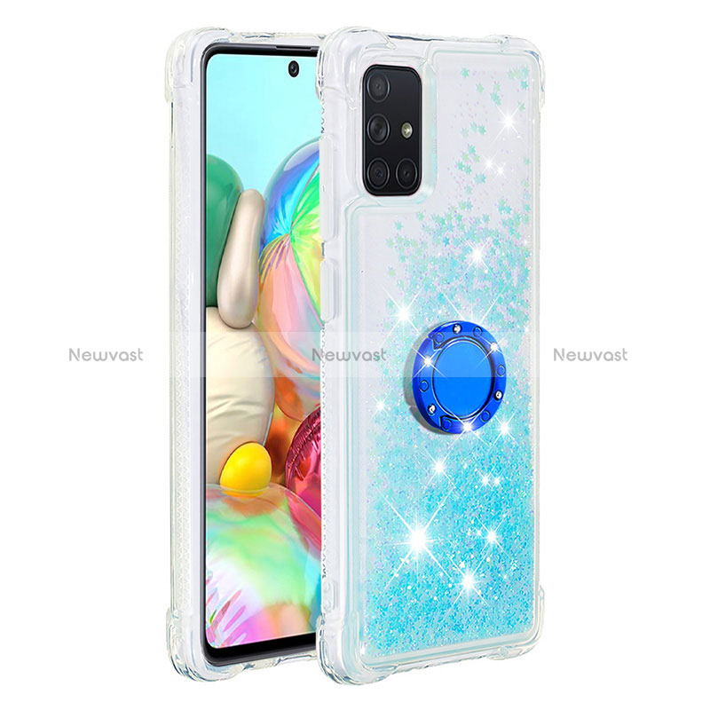 Silicone Candy Rubber TPU Bling-Bling Soft Case Cover with Finger Ring Stand S01 for Samsung Galaxy A71 5G Sky Blue