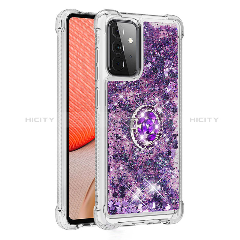 Silicone Candy Rubber TPU Bling-Bling Soft Case Cover with Finger Ring Stand S01 for Samsung Galaxy A72 4G Purple