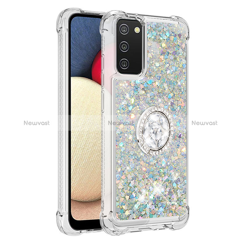 Silicone Candy Rubber TPU Bling-Bling Soft Case Cover with Finger Ring Stand S01 for Samsung Galaxy F02S SM-E025F