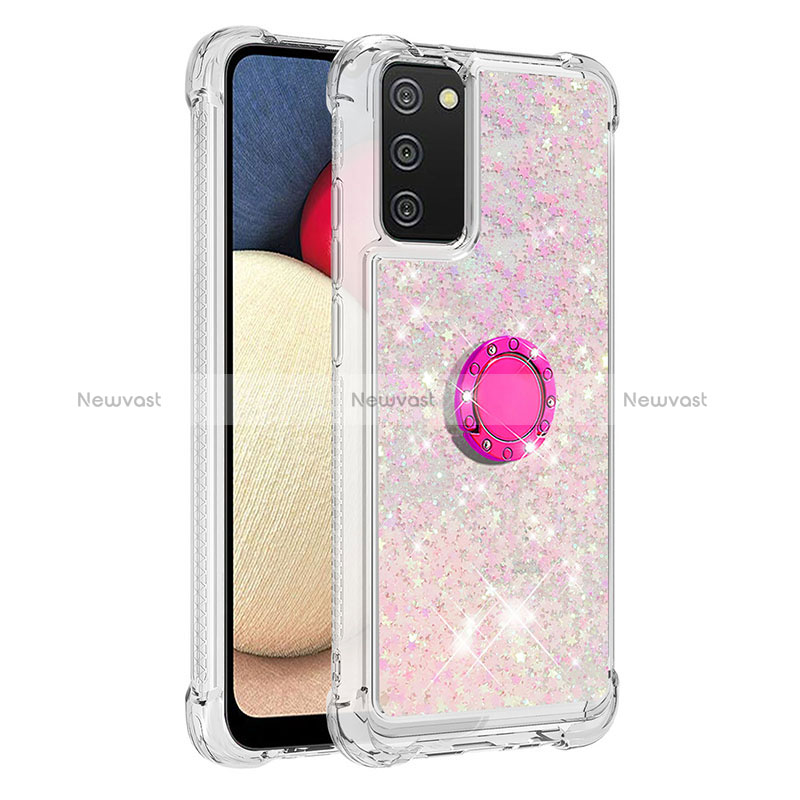 Silicone Candy Rubber TPU Bling-Bling Soft Case Cover with Finger Ring Stand S01 for Samsung Galaxy F02S SM-E025F Pink