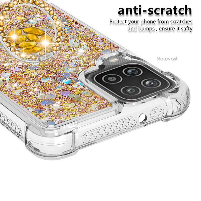 Silicone Candy Rubber TPU Bling-Bling Soft Case Cover with Finger Ring Stand S01 for Samsung Galaxy F12