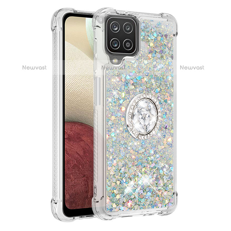 Silicone Candy Rubber TPU Bling-Bling Soft Case Cover with Finger Ring Stand S01 for Samsung Galaxy F12