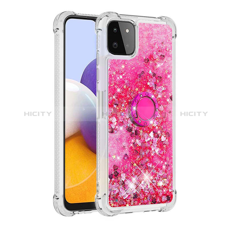 Silicone Candy Rubber TPU Bling-Bling Soft Case Cover with Finger Ring Stand S01 for Samsung Galaxy F42 5G Hot Pink