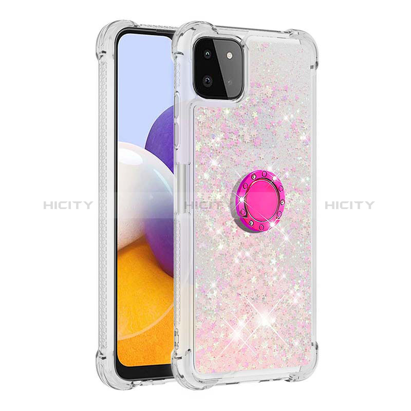 Silicone Candy Rubber TPU Bling-Bling Soft Case Cover with Finger Ring Stand S01 for Samsung Galaxy F42 5G Pink