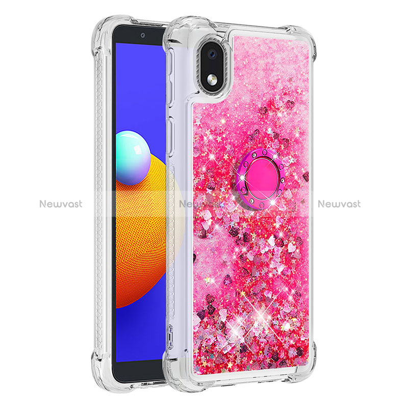 Silicone Candy Rubber TPU Bling-Bling Soft Case Cover with Finger Ring Stand S01 for Samsung Galaxy M01 Core Hot Pink