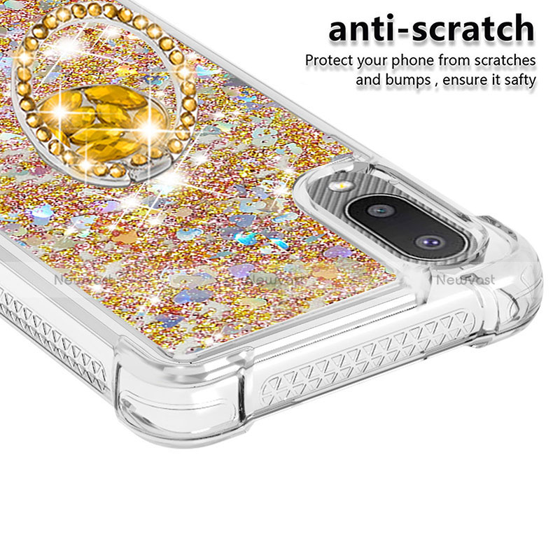 Silicone Candy Rubber TPU Bling-Bling Soft Case Cover with Finger Ring Stand S01 for Samsung Galaxy M02