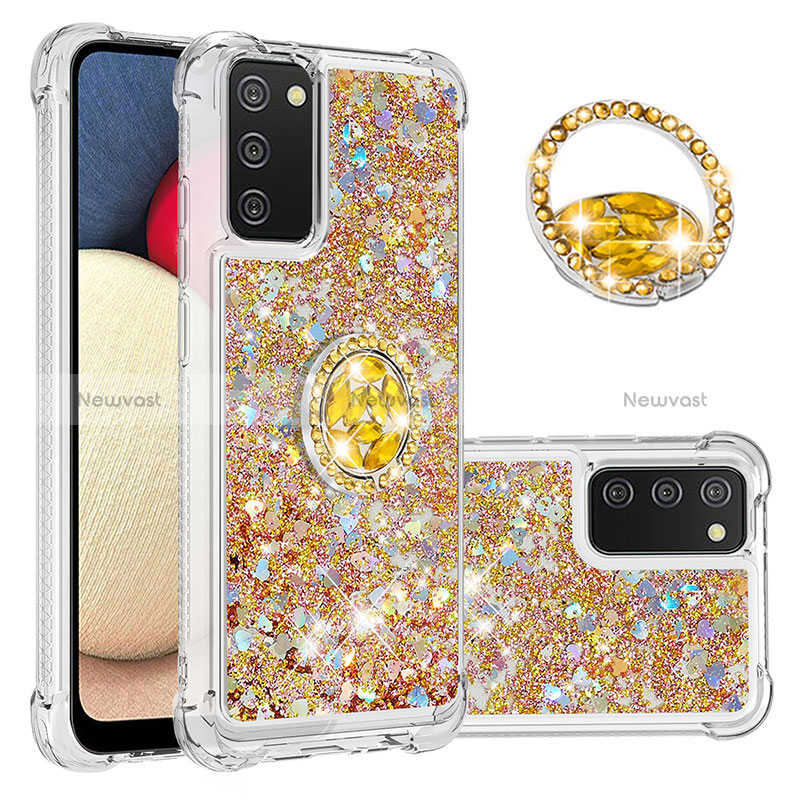 Silicone Candy Rubber TPU Bling-Bling Soft Case Cover with Finger Ring Stand S01 for Samsung Galaxy M02s