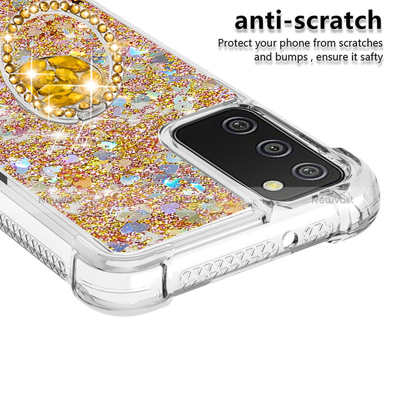 Silicone Candy Rubber TPU Bling-Bling Soft Case Cover with Finger Ring Stand S01 for Samsung Galaxy M02s