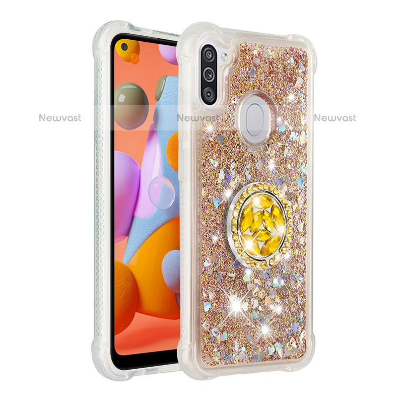 Silicone Candy Rubber TPU Bling-Bling Soft Case Cover with Finger Ring Stand S01 for Samsung Galaxy M11