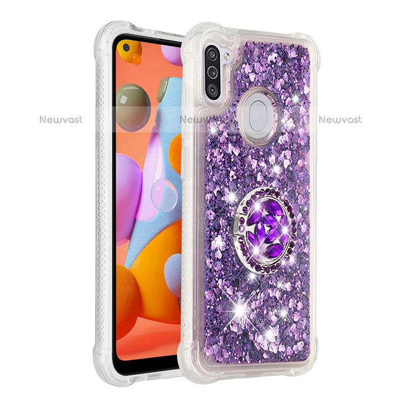 Silicone Candy Rubber TPU Bling-Bling Soft Case Cover with Finger Ring Stand S01 for Samsung Galaxy M11