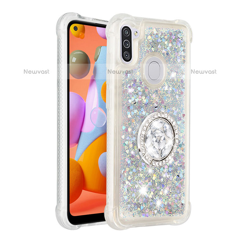 Silicone Candy Rubber TPU Bling-Bling Soft Case Cover with Finger Ring Stand S01 for Samsung Galaxy M11