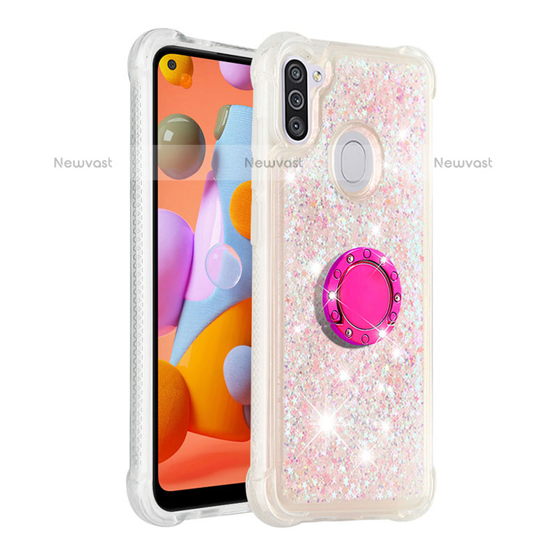 Silicone Candy Rubber TPU Bling-Bling Soft Case Cover with Finger Ring Stand S01 for Samsung Galaxy M11