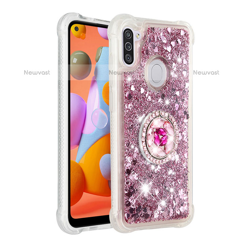 Silicone Candy Rubber TPU Bling-Bling Soft Case Cover with Finger Ring Stand S01 for Samsung Galaxy M11