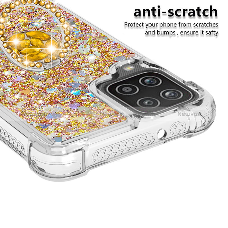 Silicone Candy Rubber TPU Bling-Bling Soft Case Cover with Finger Ring Stand S01 for Samsung Galaxy M12