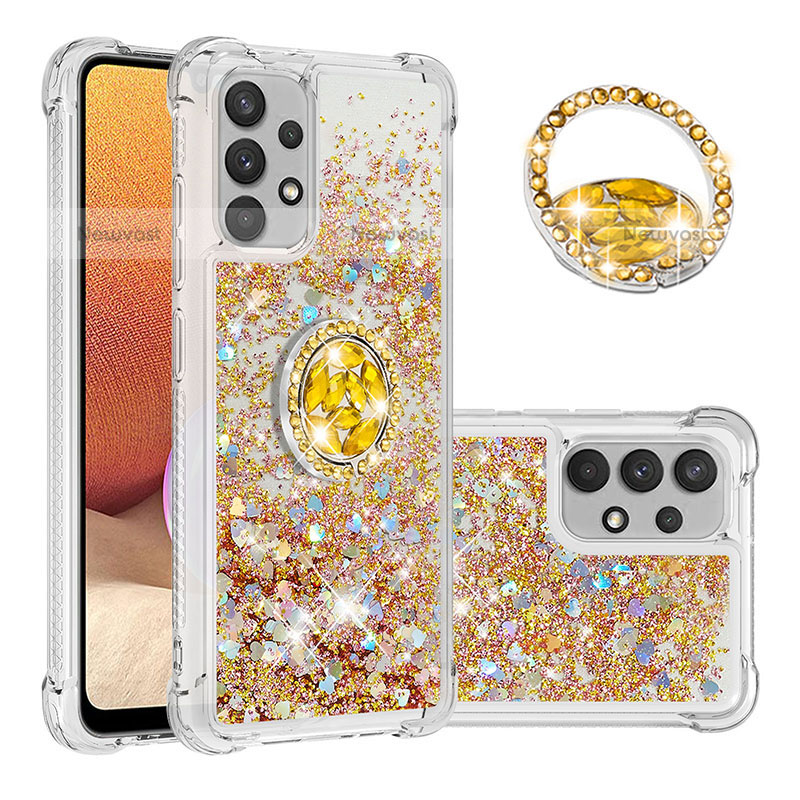 Silicone Candy Rubber TPU Bling-Bling Soft Case Cover with Finger Ring Stand S01 for Samsung Galaxy M32 5G