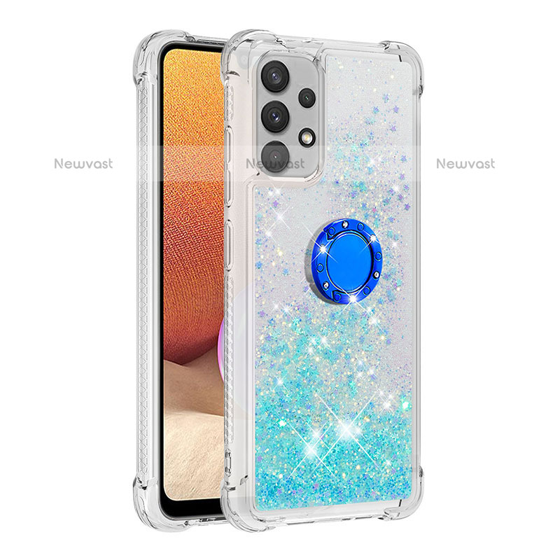 Silicone Candy Rubber TPU Bling-Bling Soft Case Cover with Finger Ring Stand S01 for Samsung Galaxy M32 5G