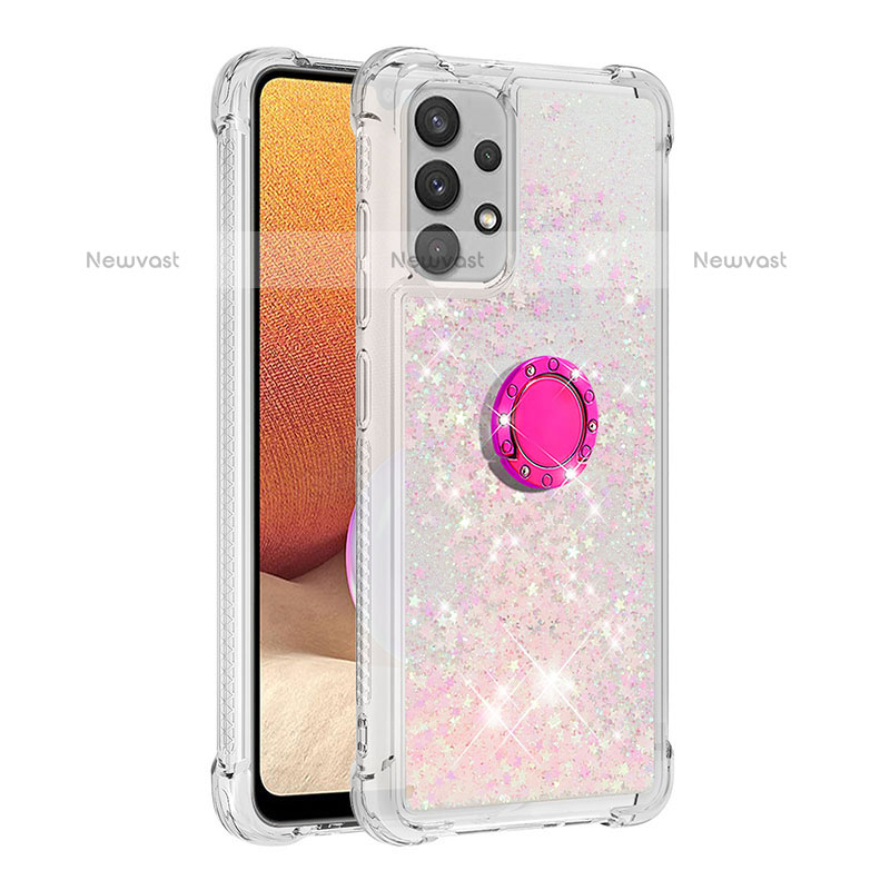 Silicone Candy Rubber TPU Bling-Bling Soft Case Cover with Finger Ring Stand S01 for Samsung Galaxy M32 5G Pink