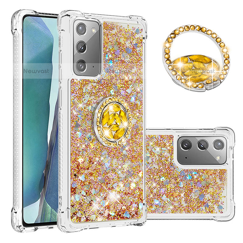 Silicone Candy Rubber TPU Bling-Bling Soft Case Cover with Finger Ring Stand S01 for Samsung Galaxy Note 20 5G