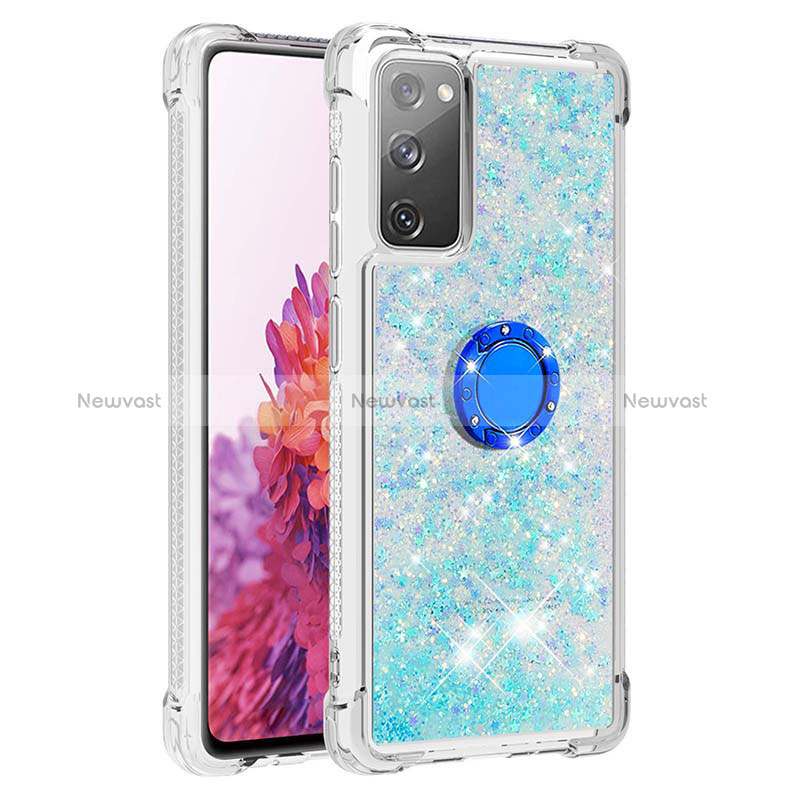 Silicone Candy Rubber TPU Bling-Bling Soft Case Cover with Finger Ring Stand S01 for Samsung Galaxy S20 Lite 5G Sky Blue