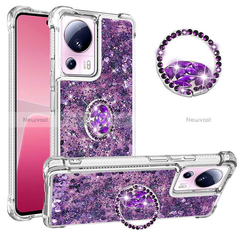 Silicone Candy Rubber TPU Bling-Bling Soft Case Cover with Finger Ring Stand S01 for Xiaomi Civi 2 5G Purple