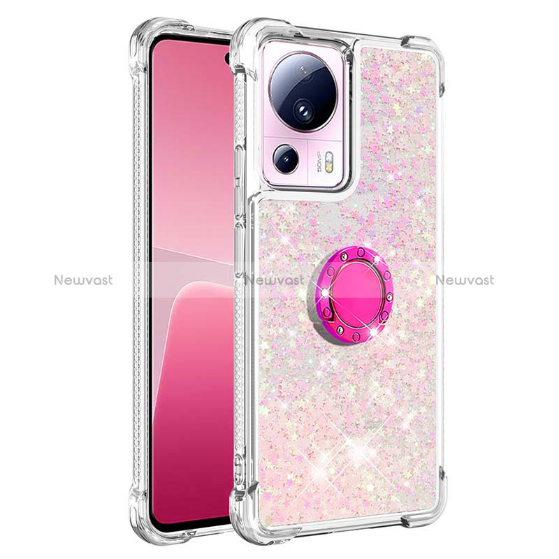 Silicone Candy Rubber TPU Bling-Bling Soft Case Cover with Finger Ring Stand S01 for Xiaomi Mi 12 Lite NE 5G Pink