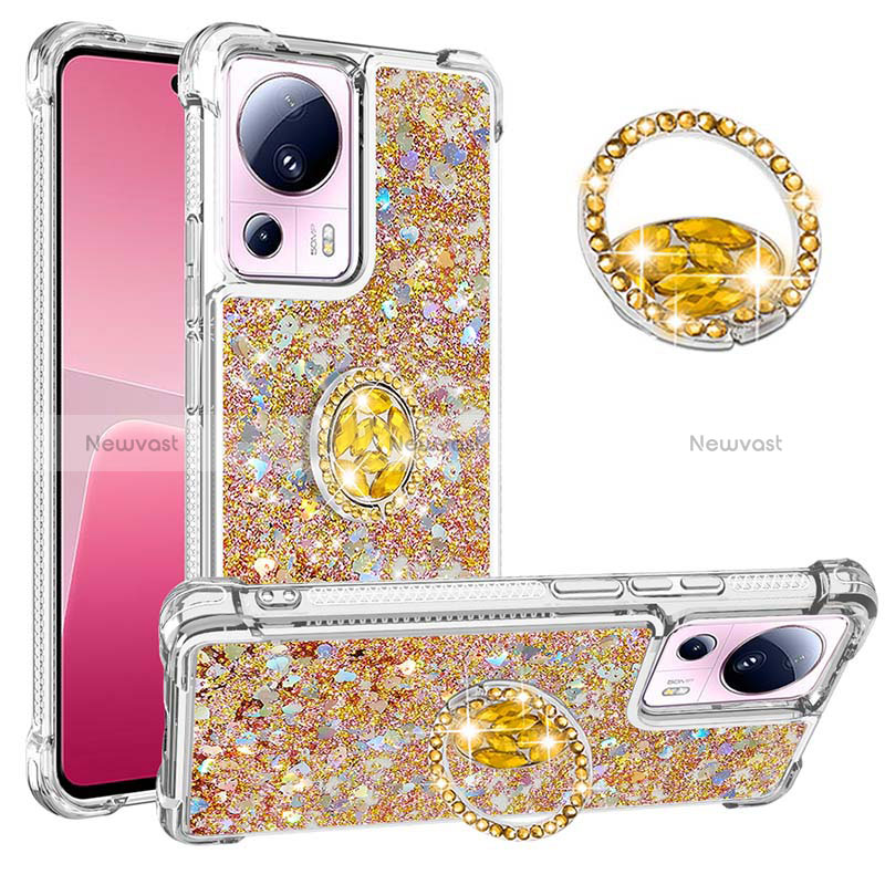 Silicone Candy Rubber TPU Bling-Bling Soft Case Cover with Finger Ring Stand S01 for Xiaomi Mi 13 Lite 5G Gold