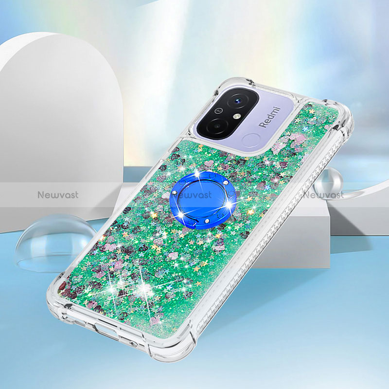 Silicone Candy Rubber TPU Bling-Bling Soft Case Cover with Finger Ring Stand S01 for Xiaomi Poco C55