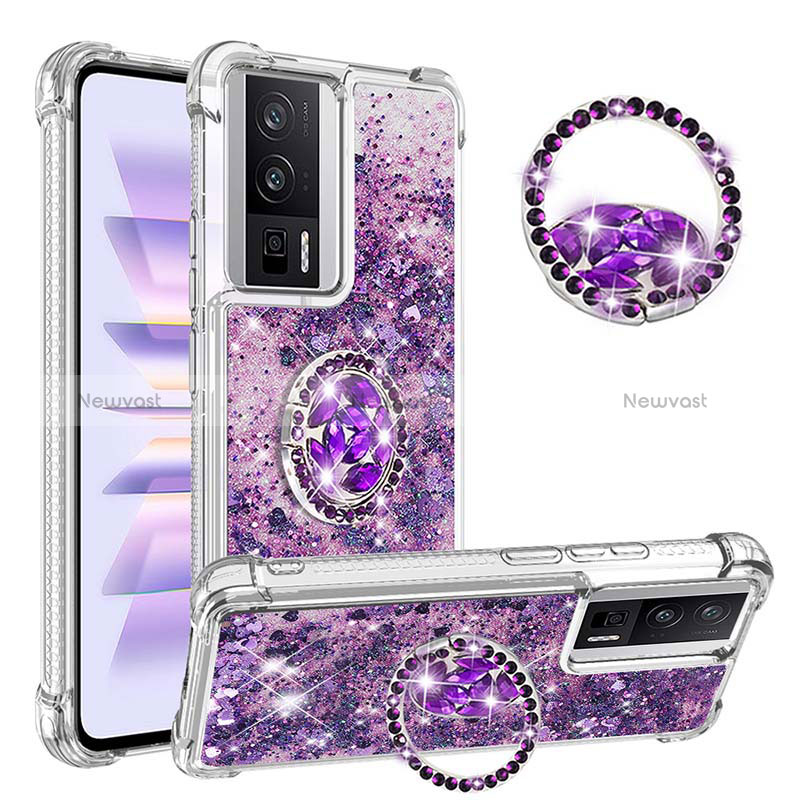 Silicone Candy Rubber TPU Bling-Bling Soft Case Cover with Finger Ring Stand S01 for Xiaomi Poco F5 Pro 5G Purple