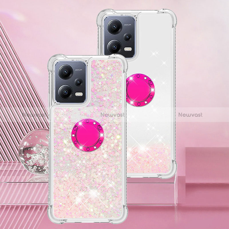 Silicone Candy Rubber TPU Bling-Bling Soft Case Cover with Finger Ring Stand S01 for Xiaomi Poco X5 5G Pink