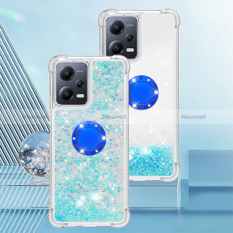 Silicone Candy Rubber TPU Bling-Bling Soft Case Cover with Finger Ring Stand S01 for Xiaomi Poco X5 5G Sky Blue