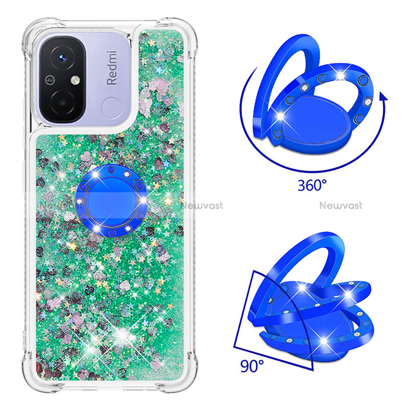 Silicone Candy Rubber TPU Bling-Bling Soft Case Cover with Finger Ring Stand S01 for Xiaomi Redmi 11A 4G