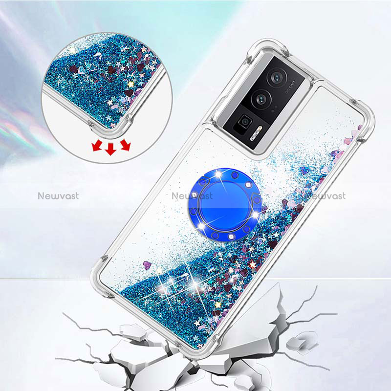 Silicone Candy Rubber TPU Bling-Bling Soft Case Cover with Finger Ring Stand S01 for Xiaomi Redmi K60 5G