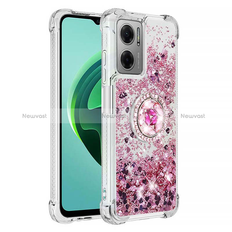 Silicone Candy Rubber TPU Bling-Bling Soft Case Cover with Finger Ring Stand S01 for Xiaomi Redmi Note 11E 5G