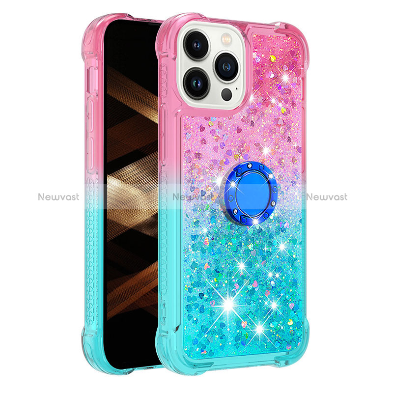 Silicone Candy Rubber TPU Bling-Bling Soft Case Cover with Finger Ring Stand S02 for Apple iPhone 14 Pro Max